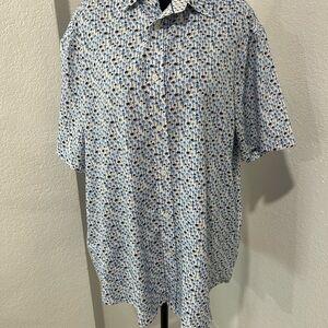 Casual Blue and White Patterned Men's Shirt
